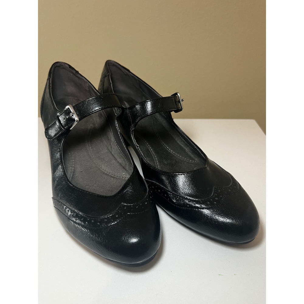 Aerosoles Heelrest Black Faux Leather Mary Jane Pumps Brogue Comfort Heels 12